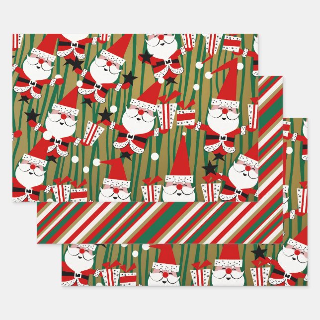 Bold Santa and Stripes Kitsch Geschenkpapier Set (Set)