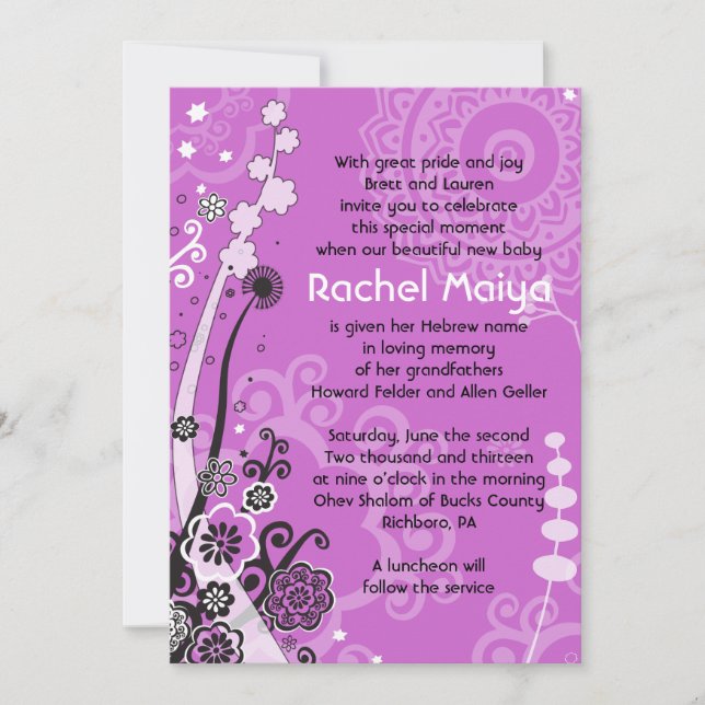 BOLD & SCHÖNE FLORAL Baby Naming Einladung (Vorderseite)