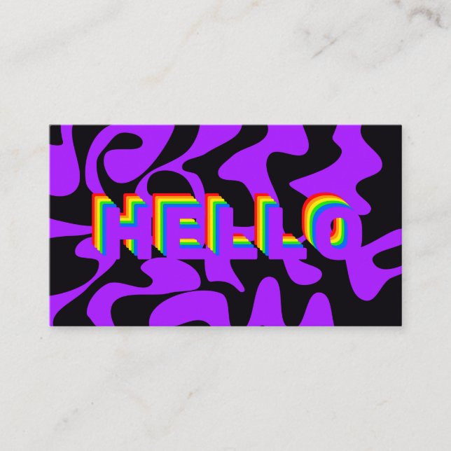 Bold Schriftart Hello Groovy Rainbow Lila Visitenkarte (Vorderseite)
