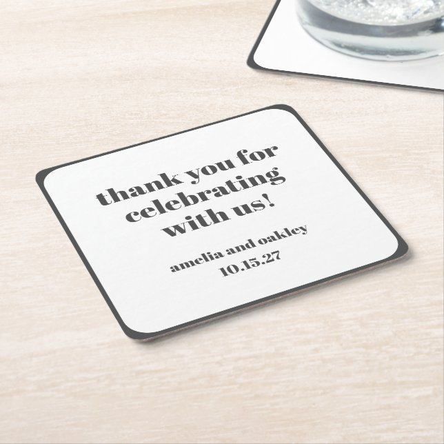 Bold Schwarz-weiß Retro Custom Wedding Danke Rechteckiger Pappuntersetzer (angewinkelt)