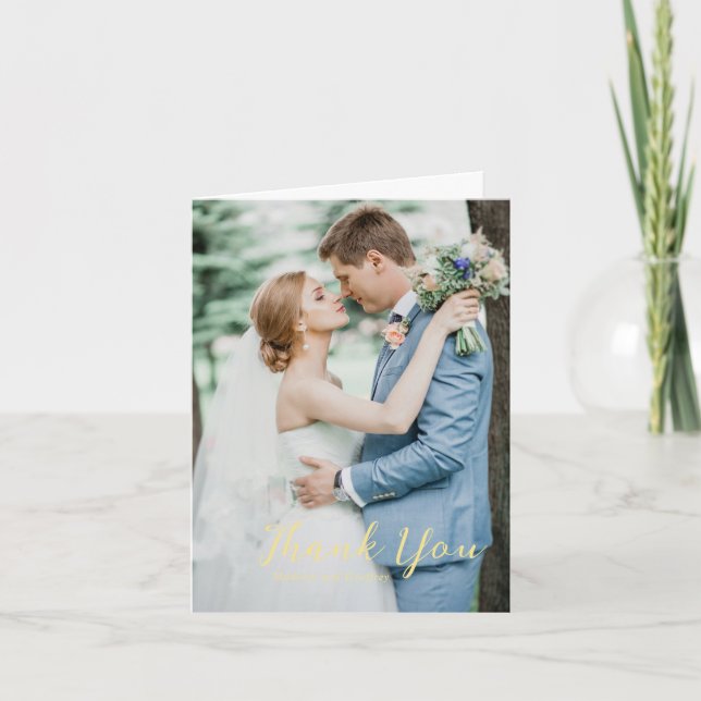 Bold Script Butter Yellow Foto Elegant Wedding Dankeskarte (Vorderseite)
