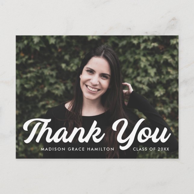 Bold Script Foto Abschluss Vielen Dank Postkarte (Vorderseite)
