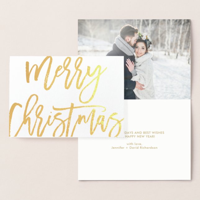 Bold Script Frohe Weihnachtstypografie mit Foto Folienkarte (Anzeige)