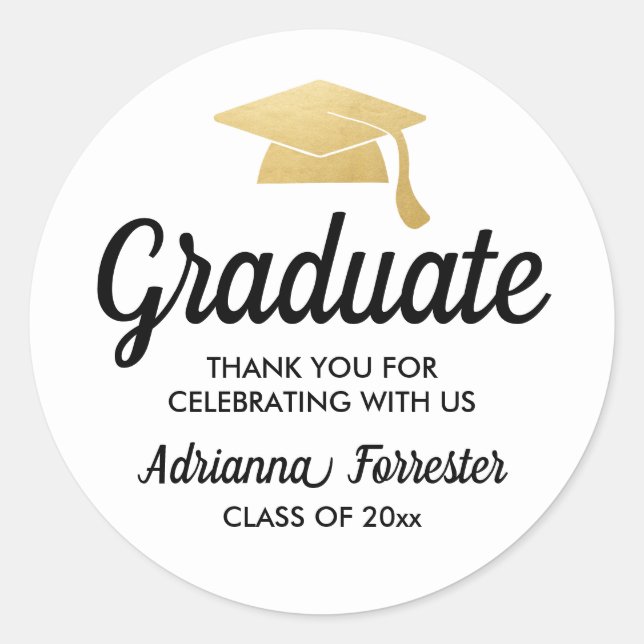 Bold Script Gold Graduate Hat | Vielen Dank Runder Aufkleber (Vorderseite)