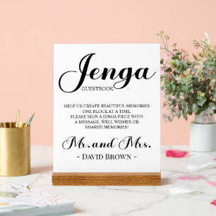 Bold Script Jenga Wedding Guestbook Acrylschild