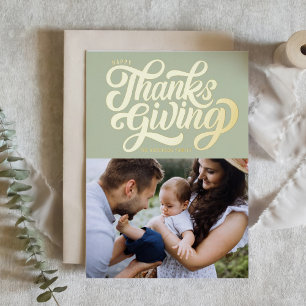 Bold Script Mint Green Happy Thanksgiving-Foto Folien Feiertagskarte