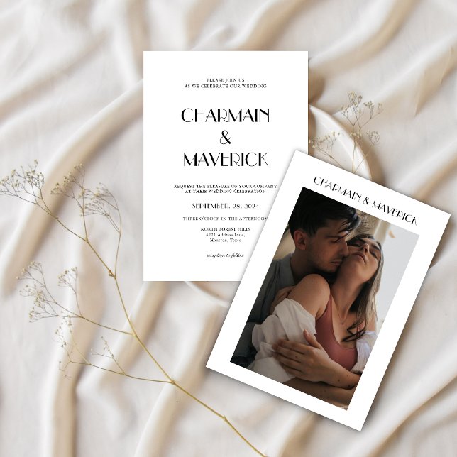 Bold Script Typografy Foto Wedding Einladung (Von Creator hochgeladen)