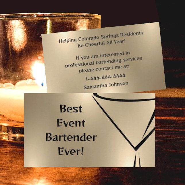 Bold Shiny Gold Event Bartender Business Card Visitenkarte (Von Creator hochgeladen)