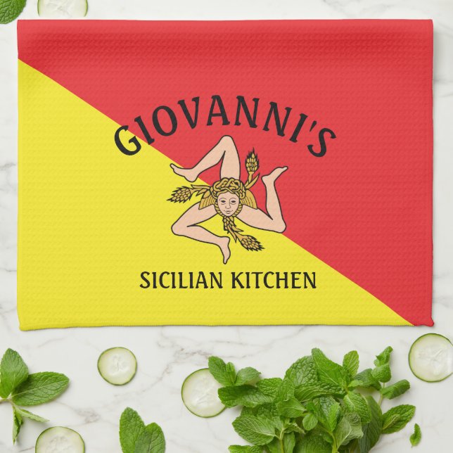 Bold Sicily Sicilian Flag  Red and Yellow Geschirrtuch (Gefaltet)