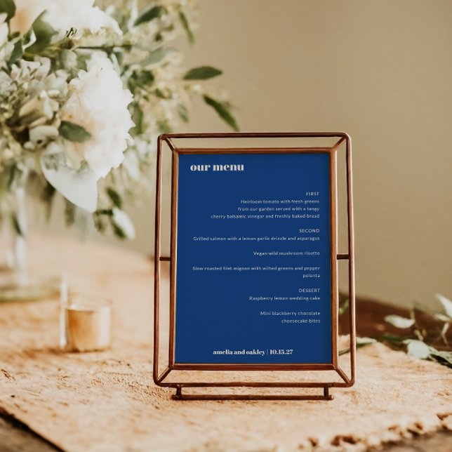 Bold Simple French Blue Simple Custom Wedding Menu (Von Creator hochgeladen)