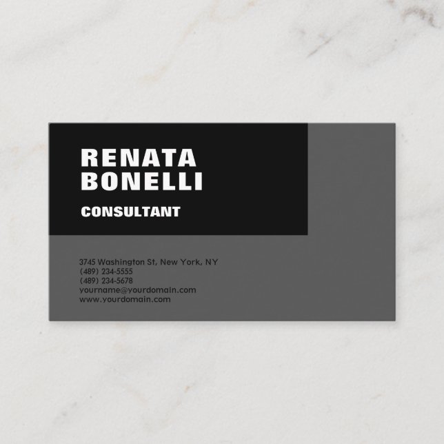 Bold Simple Gray Black Modern Minimalistisch Visitenkarte (Vorderseite)