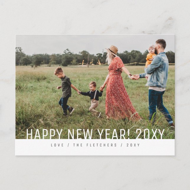 Bold Simple Script Happy New Year Holiday Postkarte (Vorderseite)