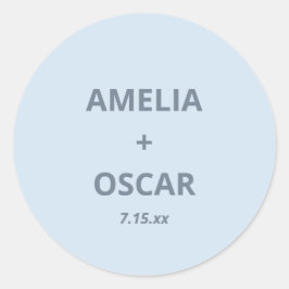 Bold Soft Blue Modern Wedding Names Date Custom Runder Aufkleber