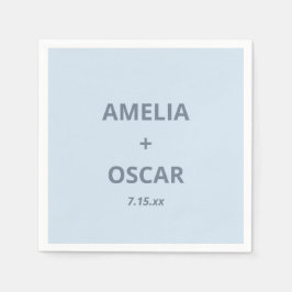 Bold Soft Blue Modern Wedding Names Date Custom Serviette