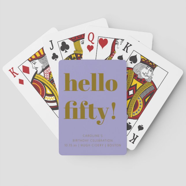 Bold Soft Purple Modern 50th Birthday Custom Spielkarten (Rückseite)