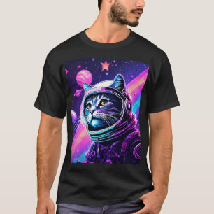 Bold Space Cat Adventure - Retro Vaporwave Galaxy T-Shirt