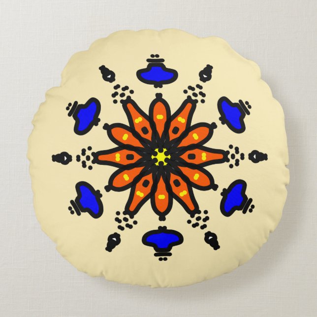 Bold Sun Mandala Rundes Kissen (Vorderseite)