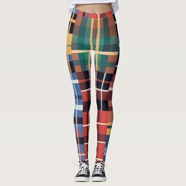 Bold Tartan Mash-Up Pattern Leggings (Vorderseite)