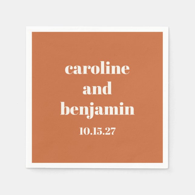 Bold Terracotta Chic Moderne Hochzeit Personalisie Serviette (Vorderseite)