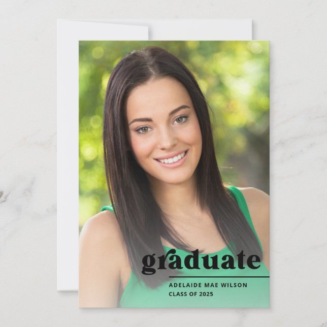 Bold Trendy Typografy Foto Graduation Party Einladung (Vorderseite)