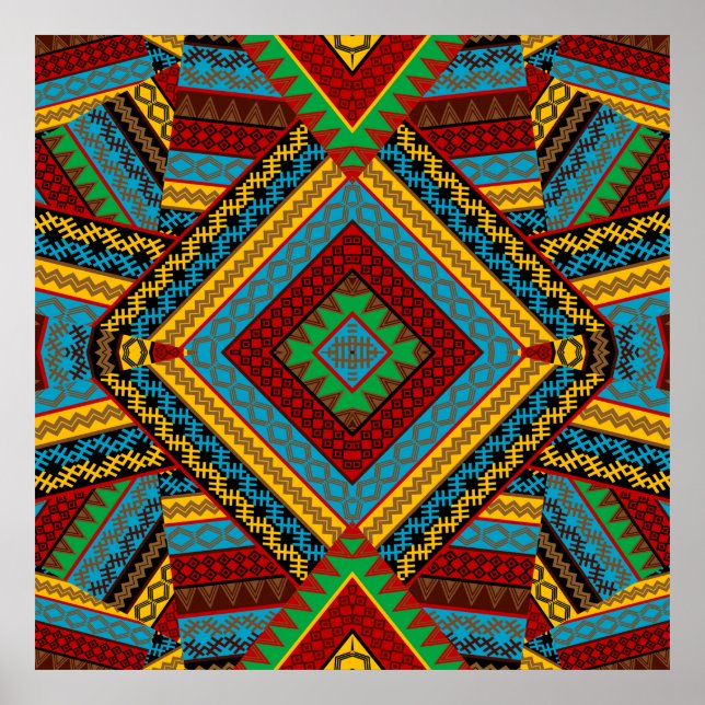 Bold Tribal Geometric Muster farbenfroh Ethnic Boh Poster (Vorne)