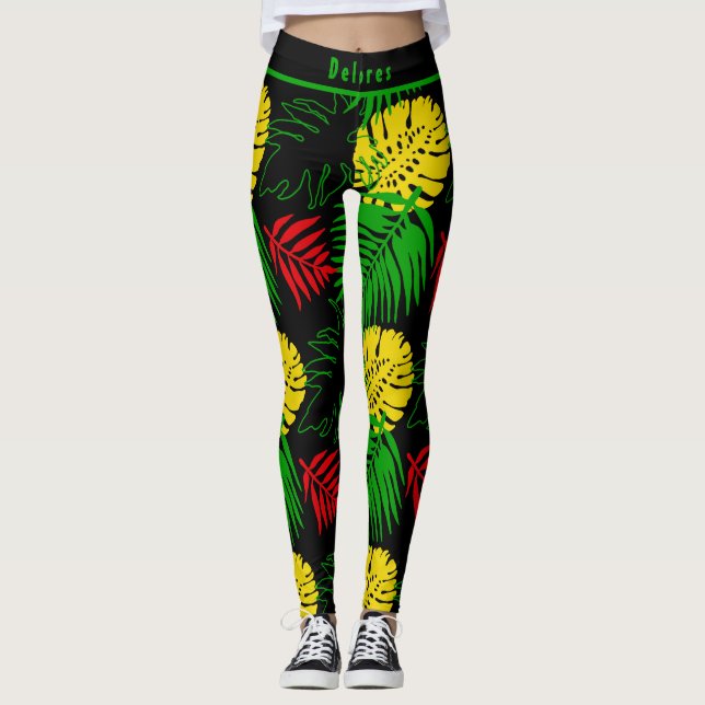 Bold Tropical Botanical Palm Leaves Pattern  Leggings (Vorderseite)