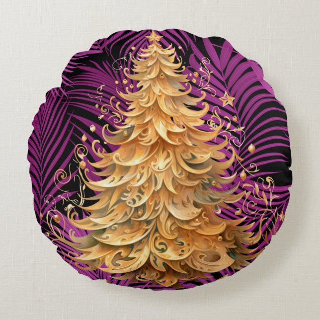 Bold Tropical Christmas Round Throw Kissen (Vorderseite)