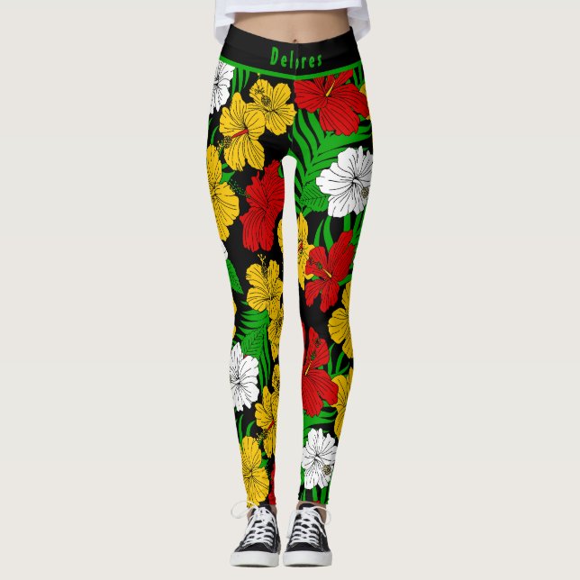 Bold Tropical Hibiscus Floral Pattern  Leggings (Vorderseite)