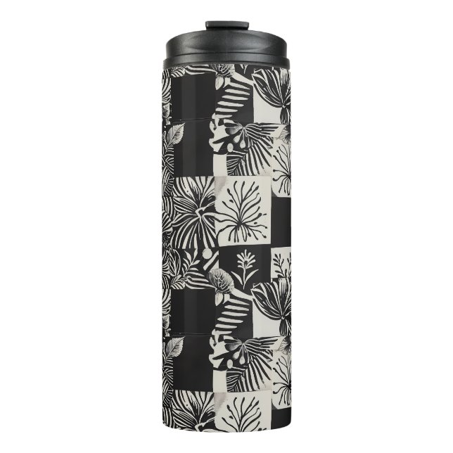 Bold Tropical Monochrome Floral Pattern Thermosbecher (Vorderseite)