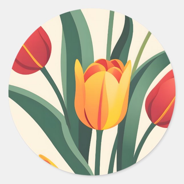 Bold Tulip Illustration Runder Aufkleber (Vorderseite)