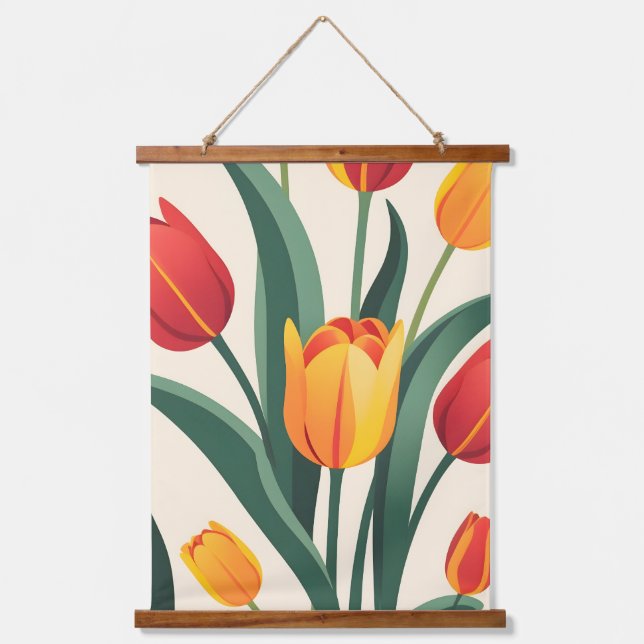 Bold Tulip Illustration Wandteppich Mit Holzrahmen (Vorderseite)