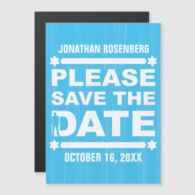 Bold Typ Bar Mitzvah Save the Date Light Blue Magneteinladung (Vorne/Hinten)