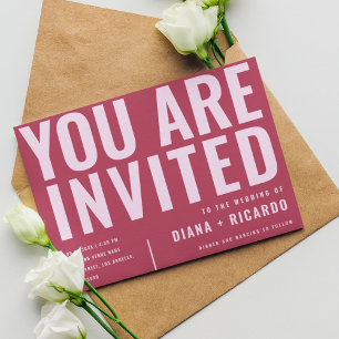 Bold Typografy Magenta Rosa bei einer Hochzeit Einladung