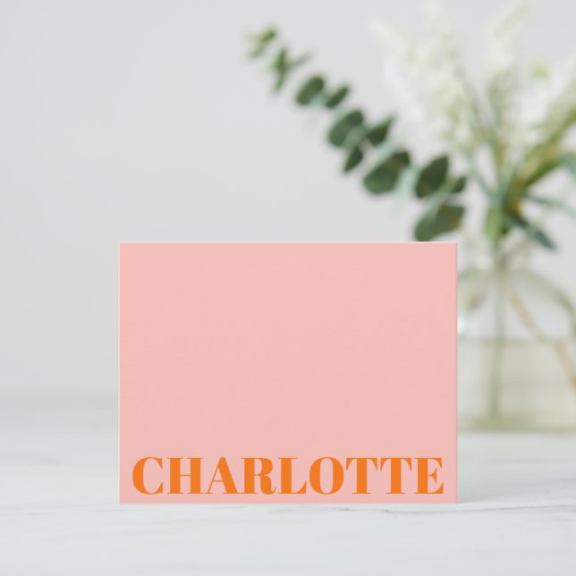 Bold Typografy Personalisiert Name Orange Pink Mitteilungskarte (Stehend Vorderseite)