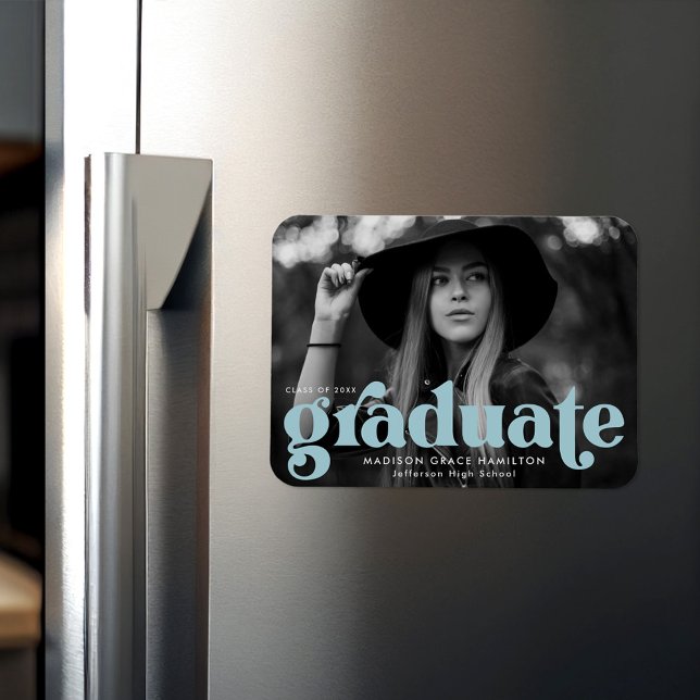 Bold Typografy Sky Blue Foto Abschluss Magnet (Von Creator hochgeladen)