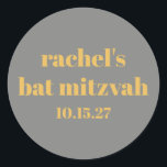 Bold Typografy Yellow Gray Custom Bat Mitzvah Runder Aufkleber<br><div class="desc">Dicke Typografie Gelb und Grau Niedliches Bat Mitzvah Klassischer Rundsticker</div>