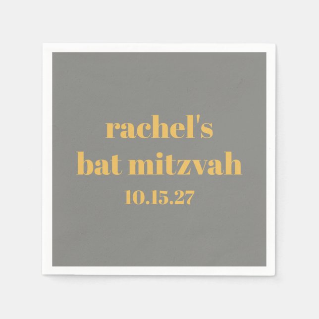 Bold Typografy Yellow Gray Custom Bat Mitzvah Serviette (Vorderseite)