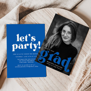 Bold Typography Blue Photo Graduation Party Einladung