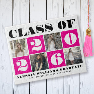 Bold typography Class of 2026 photo collage pink