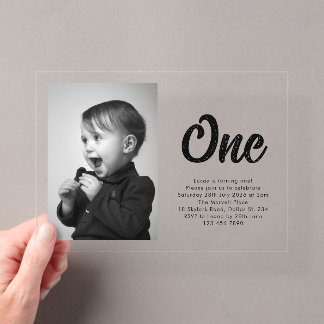 Bold Typography First Birthday Photo Acryleinladungen