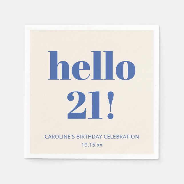 Bold Typography Ivory Blue Modern 21st Birthday  Serviette (Vorderseite)