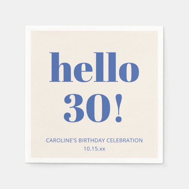 Bold Typography Ivory Blue Modern 30th Birthday  Serviette (Vorderseite)