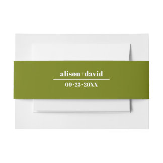 Bold typography olive green minimalist wedding einladungsbanderole