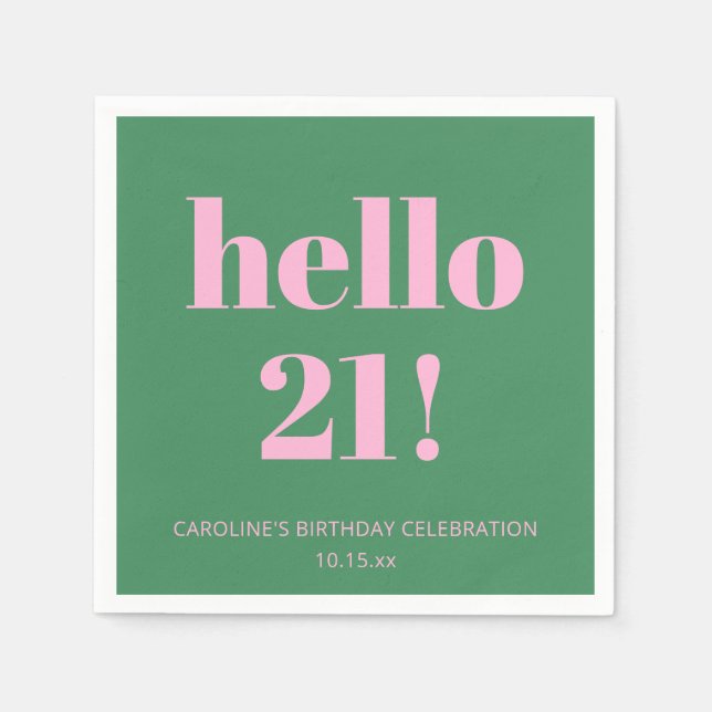 Bold Typography Pink Green Modern 21st Birthday  Serviette (Vorderseite)