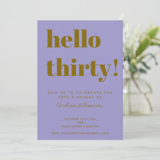Bold Typography Purple Gold Modern 30th Birthday Einladung