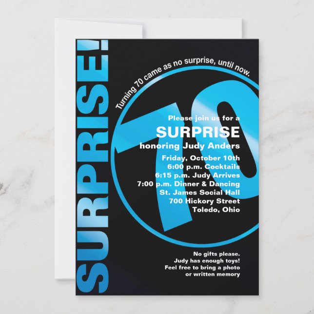 Bold Überraschung Geburtstagseinladung - Blau 70. Einladung (Vorderseite)