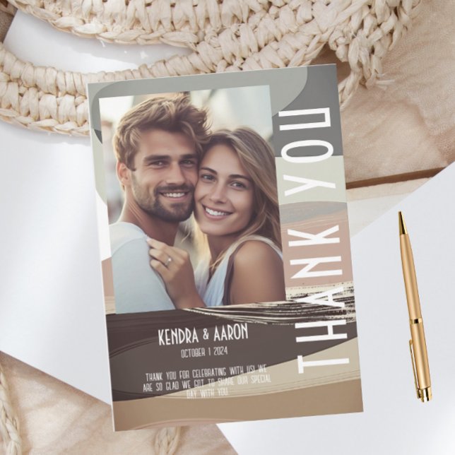 Bold und Edgy Brown Olive Wedding Danke Karte (Von Creator hochgeladen)