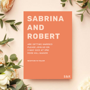 Bold Unique Typografy Peachy Orange Wedding Einladung