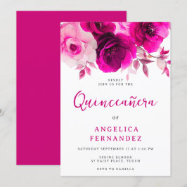 Bold Vibranve Fuchsia Pink Rose Quinceanera Party Einladung