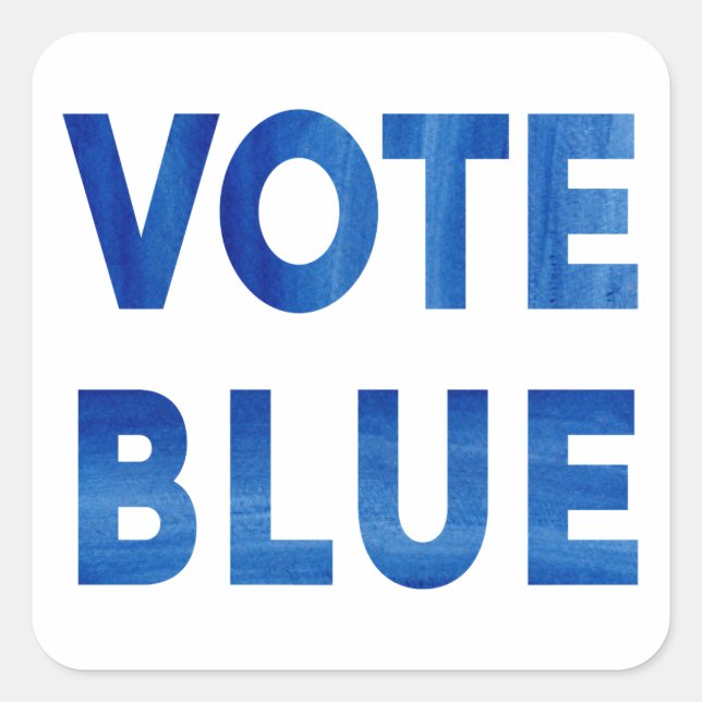 Bold Vote Blue Aquarelltext politisch Quadratischer Aufkleber (Vorderseite)